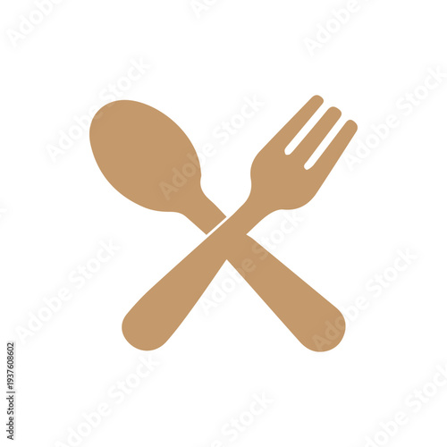 Simple Brown Spoon and Fork Crossed Icon for Dining and Restaurant