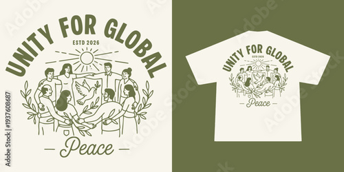Handrawn Illustration Unity for global peace, No War Peace for All – Global Community Anti War Illustration for T Shirt Design