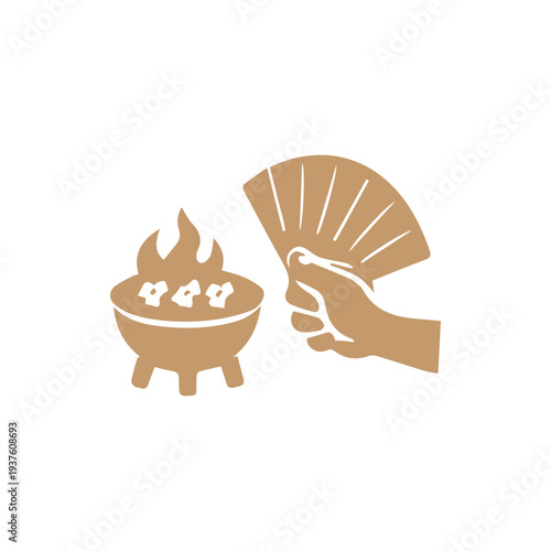 Hand Fanning Flames of a Traditional Barbecue Grill for Cooking Food