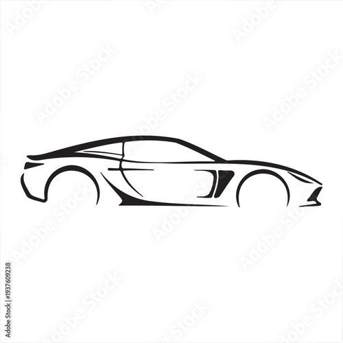 Modern Sports Car Line Art Vector Minimal Supercar Side View Outline Illustration