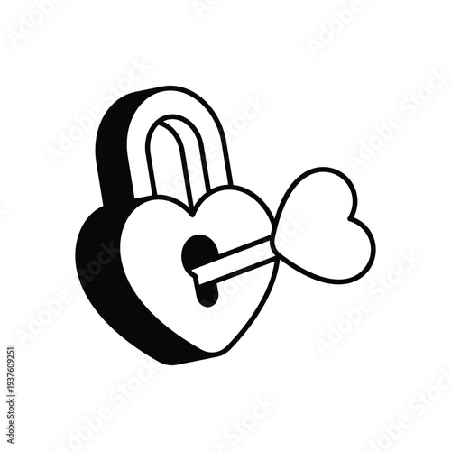 Love Lock with Key icon clean and modern vector illustration