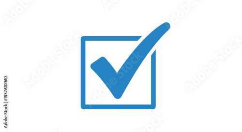 A blue checkmark icon in a square box on a white background