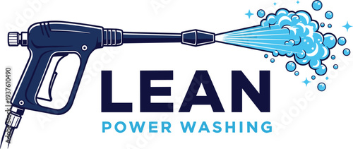 Pressure washing service logo vector featuring spray gun water splash clean branding concept for home exterior cleaning maintenance business advertisement design
