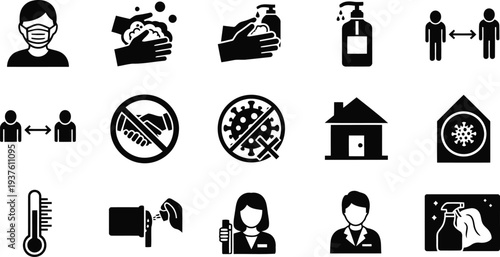 Coronavirus Prevention and Safety Icon Set – Hygiene, Social Distancing, Quarantine, Medical Symbols