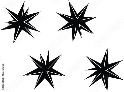 Explosion Burst Star Icon Set, Black Comic Impact Flash Shapes Vector Illustration Collection for Graphic Design Elements