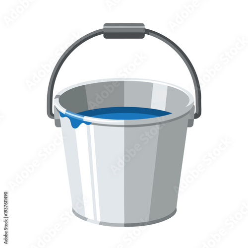 Silver Bucket Filled with Water for Cleaning or Maintenance Tasks