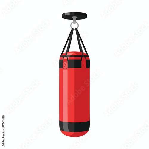 Dynamic Image of a Classic Red Boxing Heavy Bag for Fitness and Training