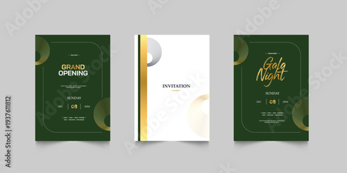 Grand Opening poster celebration with golden shape line ribbon drapery element decoration for luxury elegant vip royal poster with white background