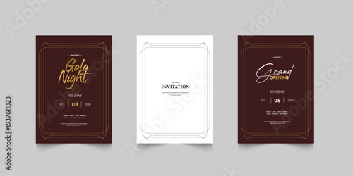 Grand Opening poster celebration with golden shape line ribbon drapery element decoration for luxury elegant vip royal poster with white background