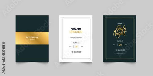 Grand Opening poster celebration with golden shape line ribbon drapery element decoration for luxury elegant vip royal poster with white background