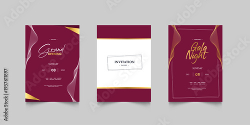 Grand Opening poster celebration with golden shape line ribbon drapery element decoration for luxury elegant vip royal poster with white background