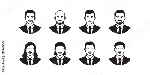Business people avatar vector icons set, diverse male and female portraits