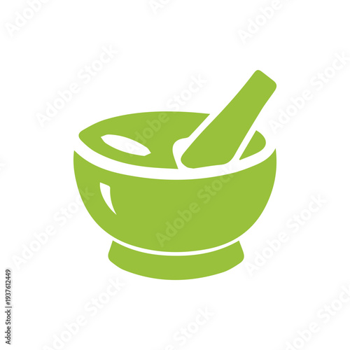 Green Mortar and Pestle Icon for Pharmacy and Herbal Remedies
