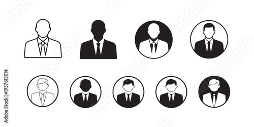 Business man icon set silhouette portrait profile headshot simple avatar collection