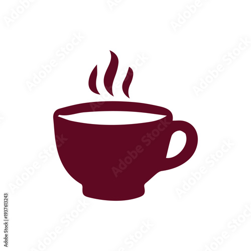 Warm Steaming Burgundy Coffee or Tea Cup Flat Design Vector Icon
