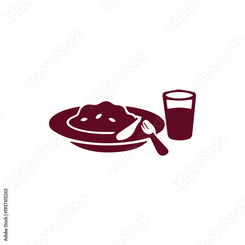 Minimalist Icon Of A Plate Of Food And Drink For Dining Concepts
