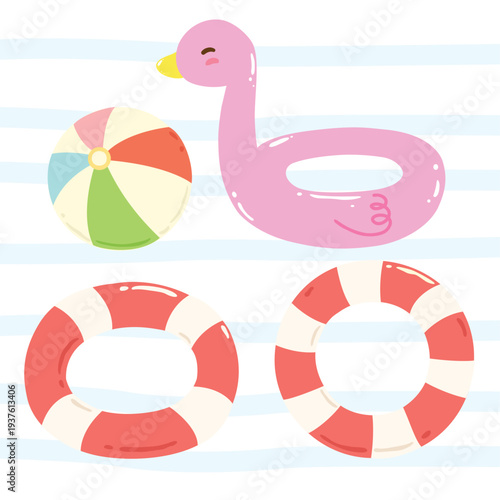 Summer Pink Flamingo Float And Lifebuoy Illustration