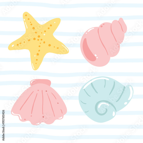 Hand drawn Starfish and Seashell Illustration