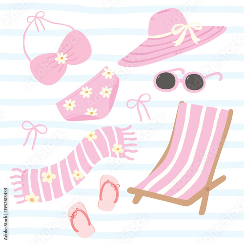 Summer element collection.Summer holiday beach