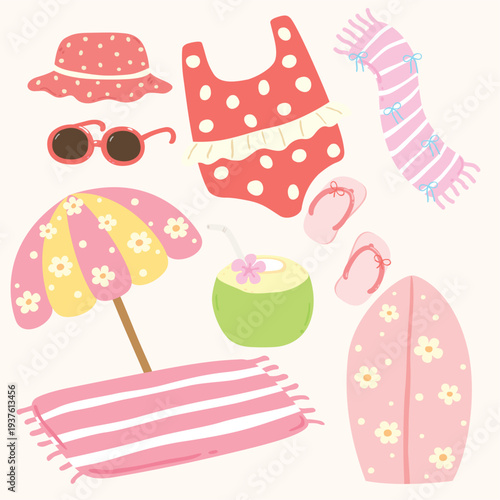 Summer element collection.Summer holiday beach