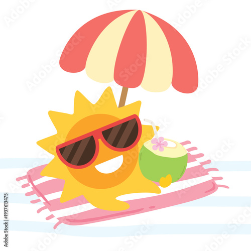 Happy Sun Relaxing on Beach Towel Summer holiday beach