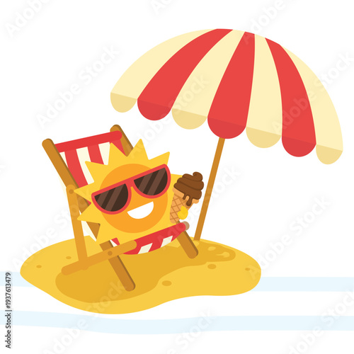 Happy Sun Relaxing With Ice Cream on Summer holiday beach