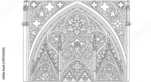 Intricate gothic architecture design element detailed black and white vector