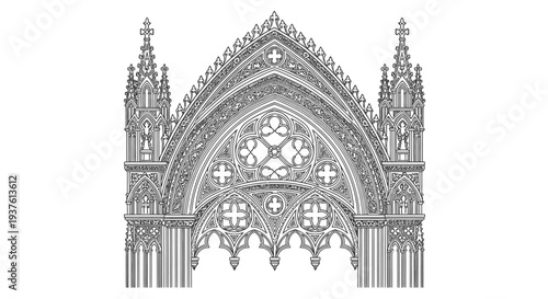 Intricate gothic architecture illustration isolated on white background