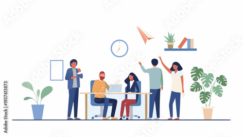 Diverse team collaborating in modern office space