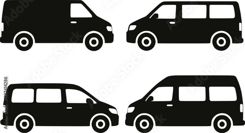 Van silhouette vector icon set isolated