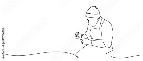 tattoo artist in continuous line art drawing style. minimalist black linear sketch isolated on transparent background Editable stroke.