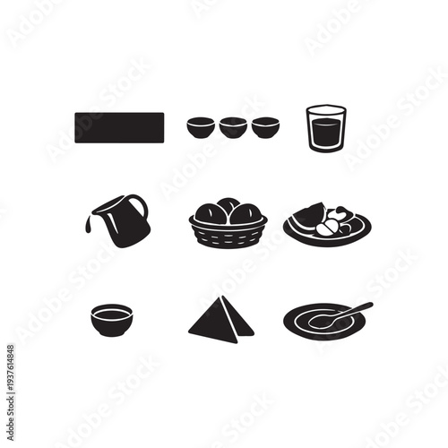 Passover Seder Meal Ritual Elements Black Icon Set Vector Graphic