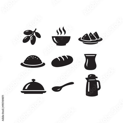 Minimalist Black Food Icons Set For Restaurant Menus And Cuisine