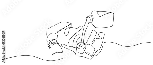 The engine is being refueled in continuous line art drawing style. minimalist black linear sketch isolated on transparent background Editable stroke.