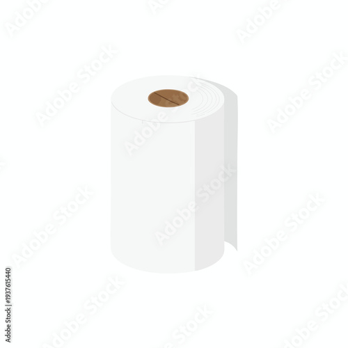 Close up of a single roll of white toilet paper on a clean white background