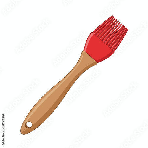 Kitchen Cleaning Brush with Wooden Handle and Red Silicone Bristles
