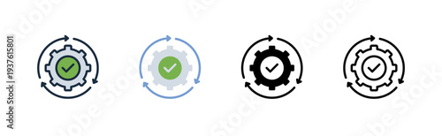 execution icon. gear process cycle. task action. business operation. various style icon design. vector illustration