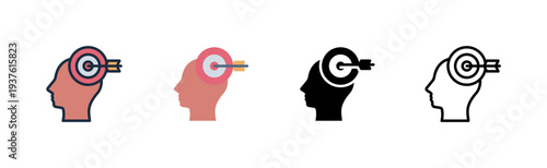 focus icon. head target aim. concentration skill. productivity work. various style icon design. vector illustration