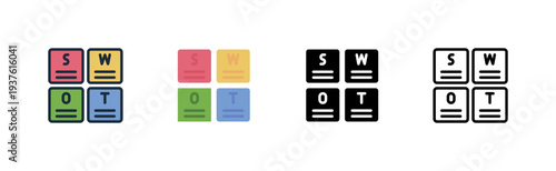 swot grid icon. strength weakness chart. strategic evaluation. business analysis. various style icon design. vector illustration