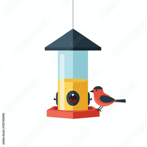 Colorful Birdhouse with a Charming Bird Perched Nearby in a Natural Setting