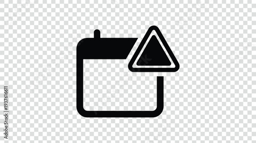 Black Calendar with Exclamation Mark Icon Vector on Transparent Background