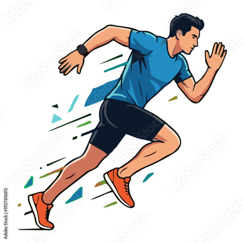 young man running fast athletic sprint illustration