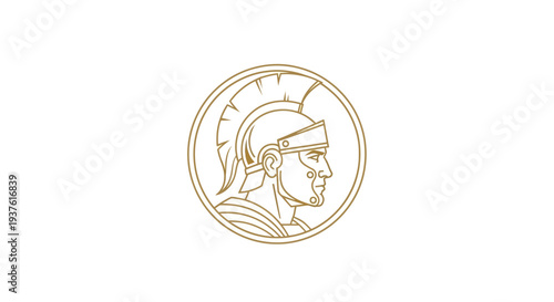 Profile of a roman soldier in a gold colored circular design