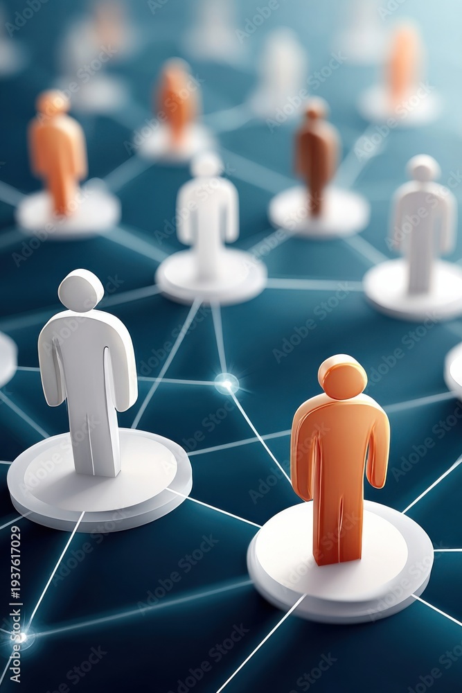 Obraz premium Digital social network illustration showing connected figures representing online connections and community
