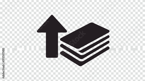 Black Upload Date Icon with Arrow and Stacked Files