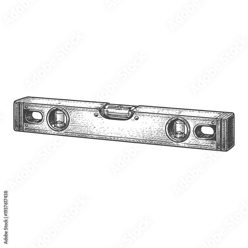 Vintage engraving style spirit level tool illustration for construction and carpentry