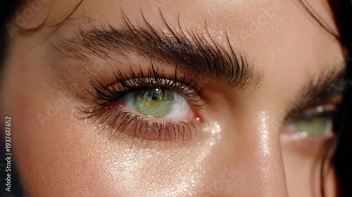 Wallpaper Mural Close-up of an eye with green iris, long lashes, and defined brows, skin glowing Torontodigital.ca