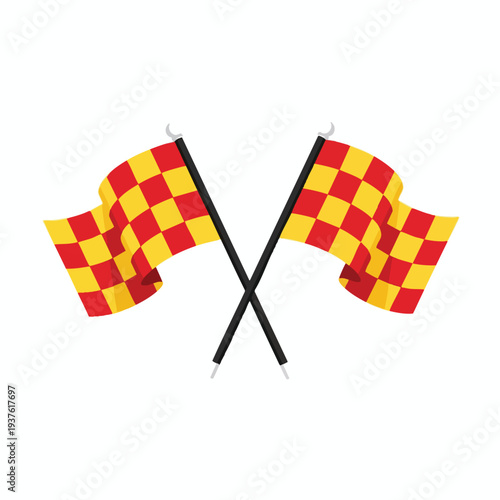 Two checkered flags crossed in a vibrant racing theme symbolizing victory and competition