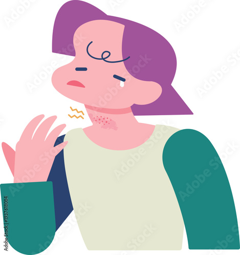 汗疹や湿疹で首が赤く炎症して我慢出来ないくらい痒い人・People with rough skin who have red, inflamed necks and unbearable itching