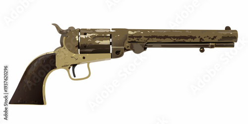 Vintage revolver pistol isolated on a clean white background